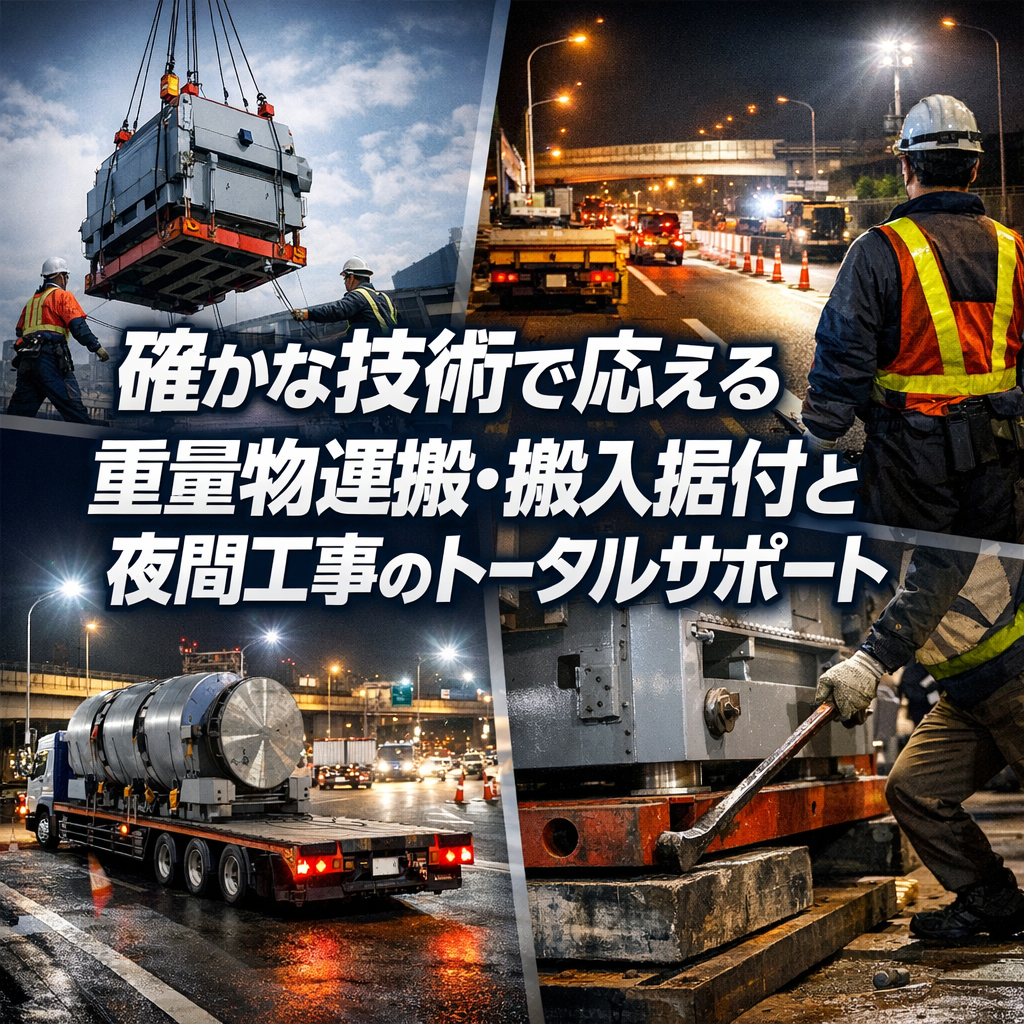 確かな技術で応える重量物運搬・搬入据付と夜間工事のトータルサポート